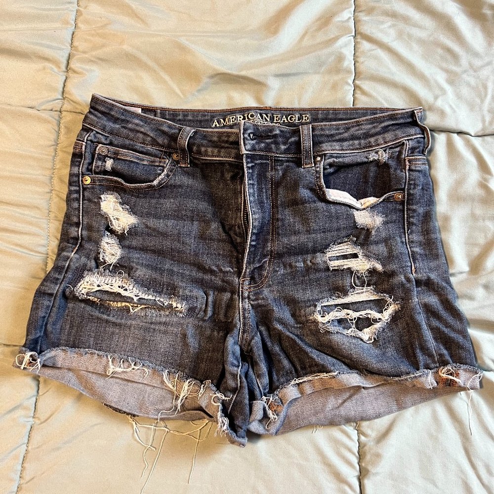 Womens American Eagle Hi-Rise Shortie Ripped Jean Short Size 12